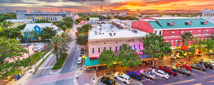 Quaint and hip: Downtown Gainesville, Florida at sunset